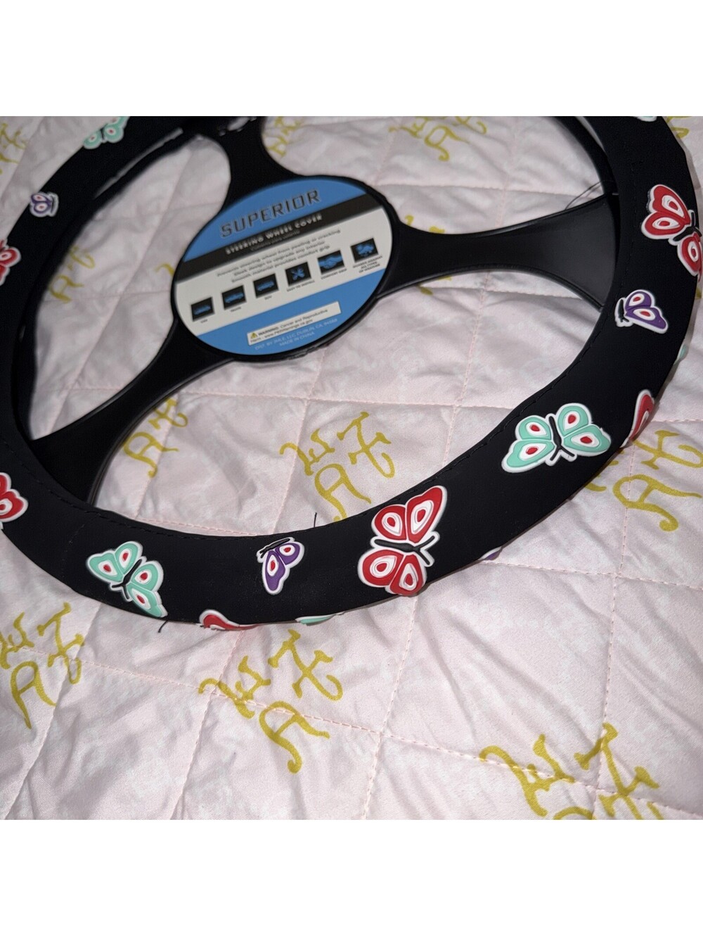colorful butterflies steering wheel cover NWT